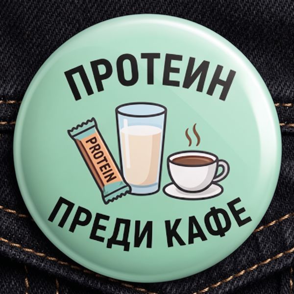 Значка "Протеин преди кафе"